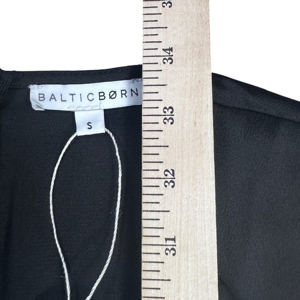 Baltic Born Woodbury Satin Mini Dress Black V-Neck Tie Front Long Sleeve Small - Picture 4 of 16